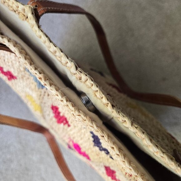 Mar Y Sol Amelie Tote Crocheted Raffia Bag Multicolour Hearts - Picture 4 of 5